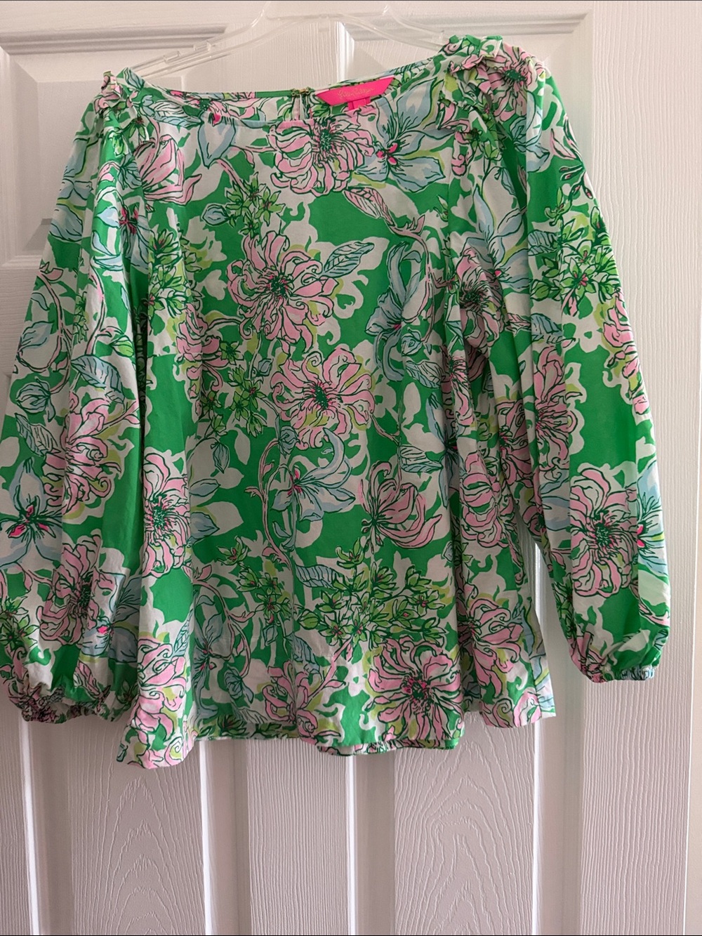 Lilly Pulitzer Green Floral Puff-Sleeve Blouse